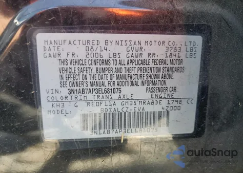2014 Nissan Sentra S z USA, uszkodzony, nr VIN 3N1AB7AP3EL681075